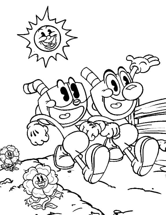 Cuphead and Mugman coloring page