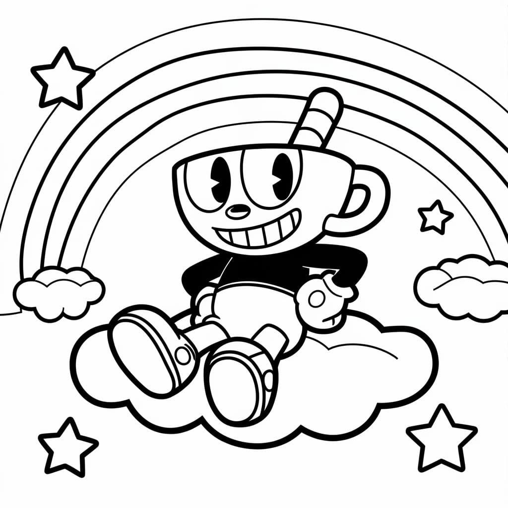 Cuphead and Rainbow coloring page