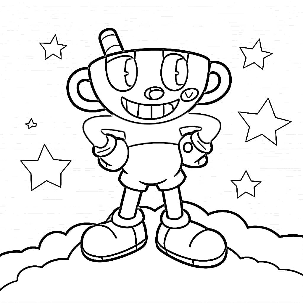 Cuphead and Stars coloring page