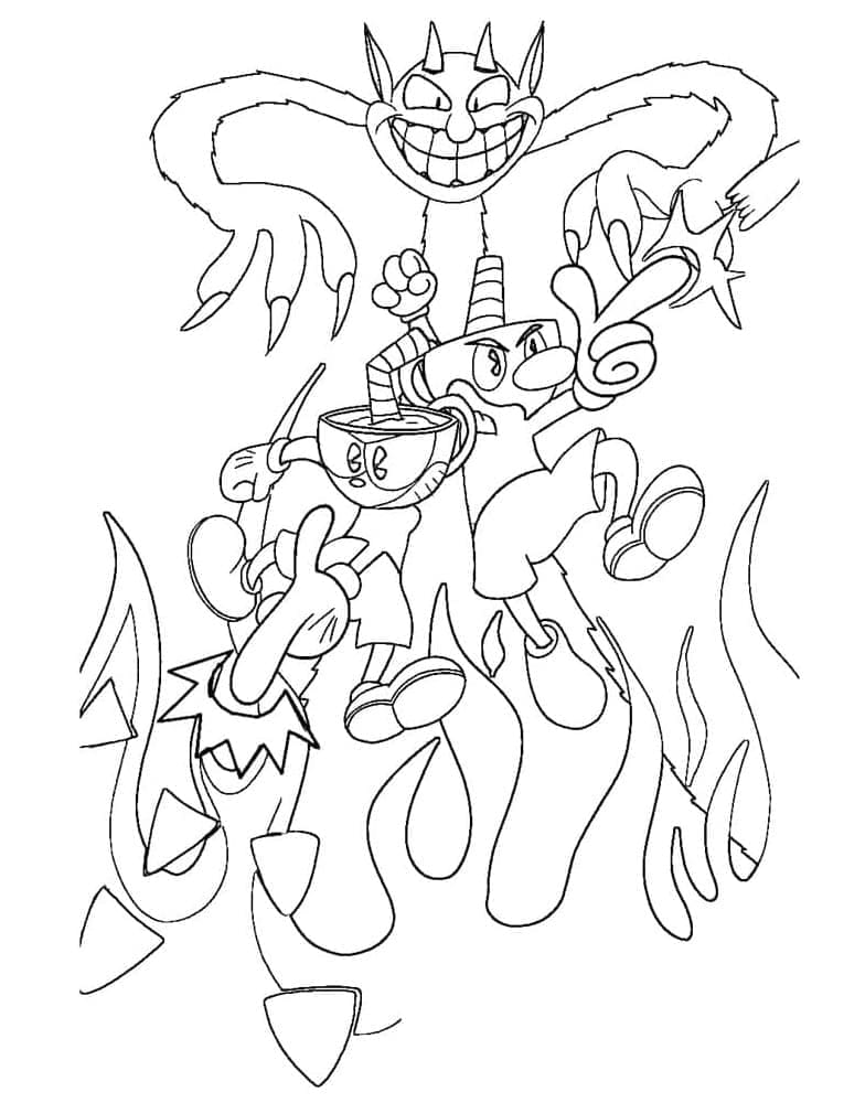 Cuphead, Mugman and the Devil coloring page