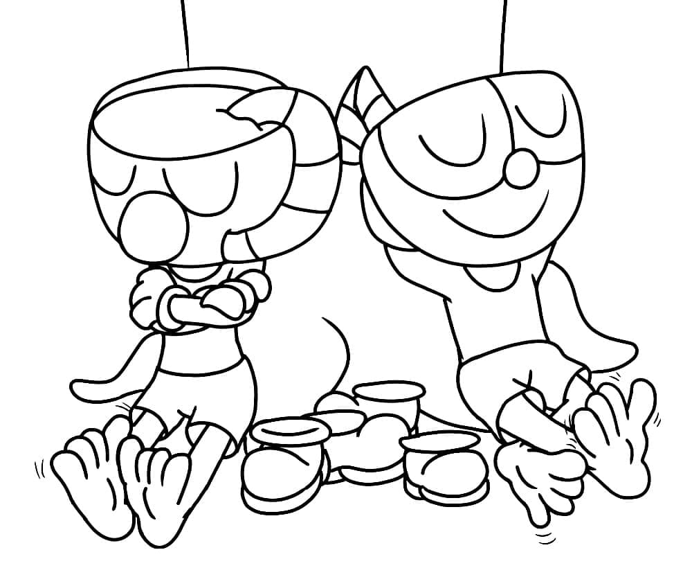 Cuphead with Mugman coloring page