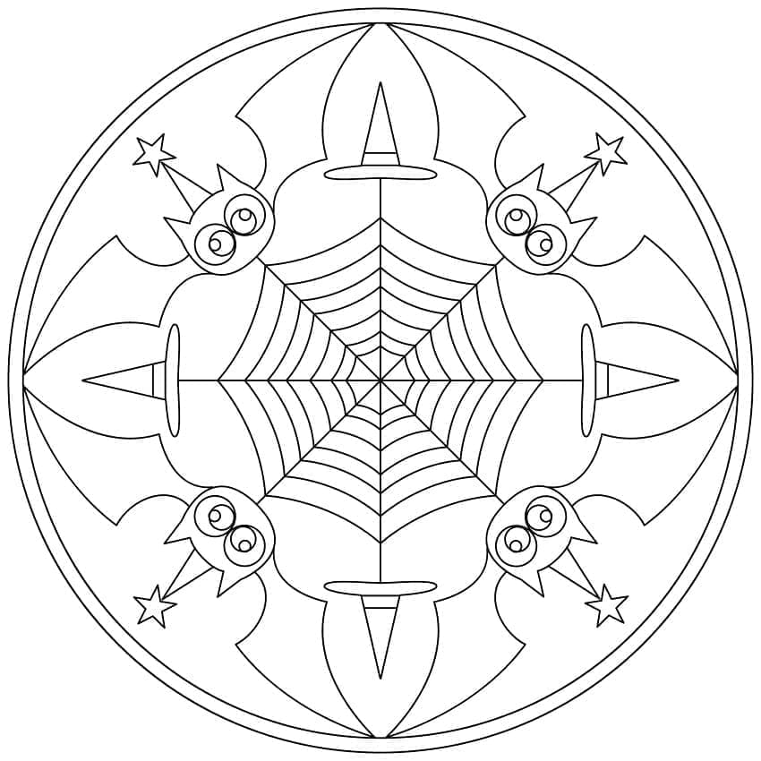 Halloween Mandala with Bats coloring page