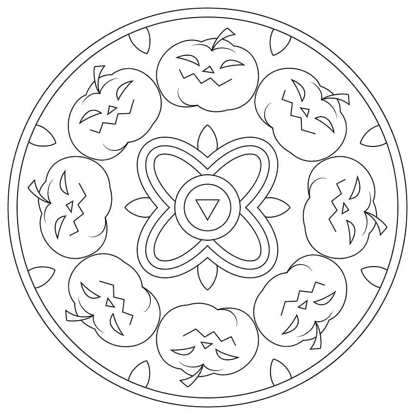 Halloween Mandala with Pumpkins coloring page