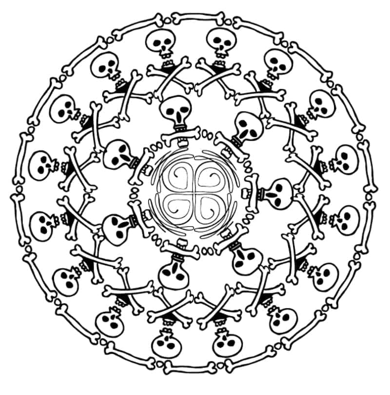 Halloween Mandala with Skeletons coloring page