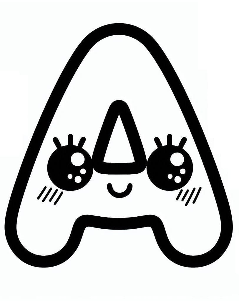 Kawaii Letter A coloring page