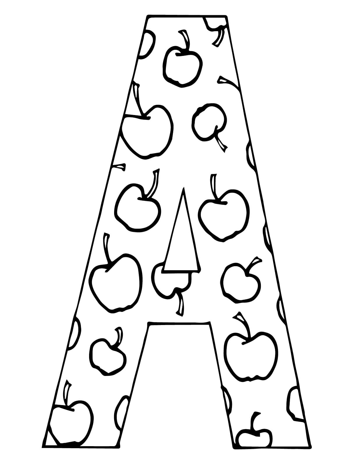 Letter A with Apples coloring page