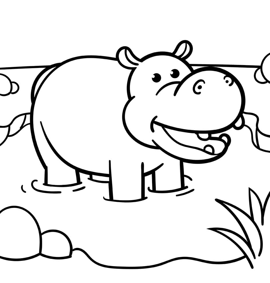 Hippo in Water coloring page