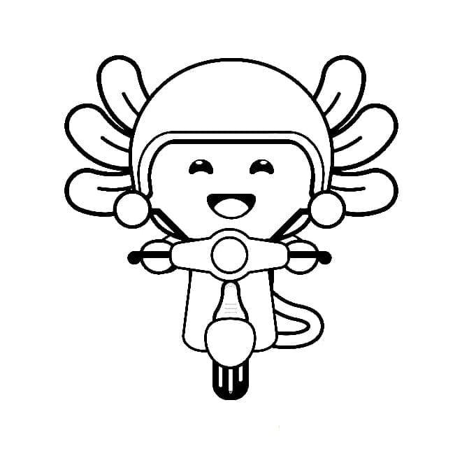 Axolotl on a Moped coloring page