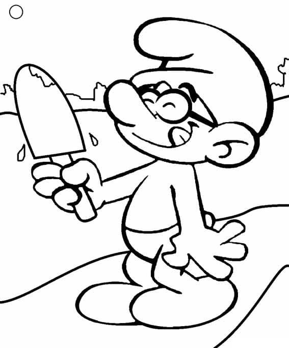 Brainy Smurf and Ice Cream coloring page