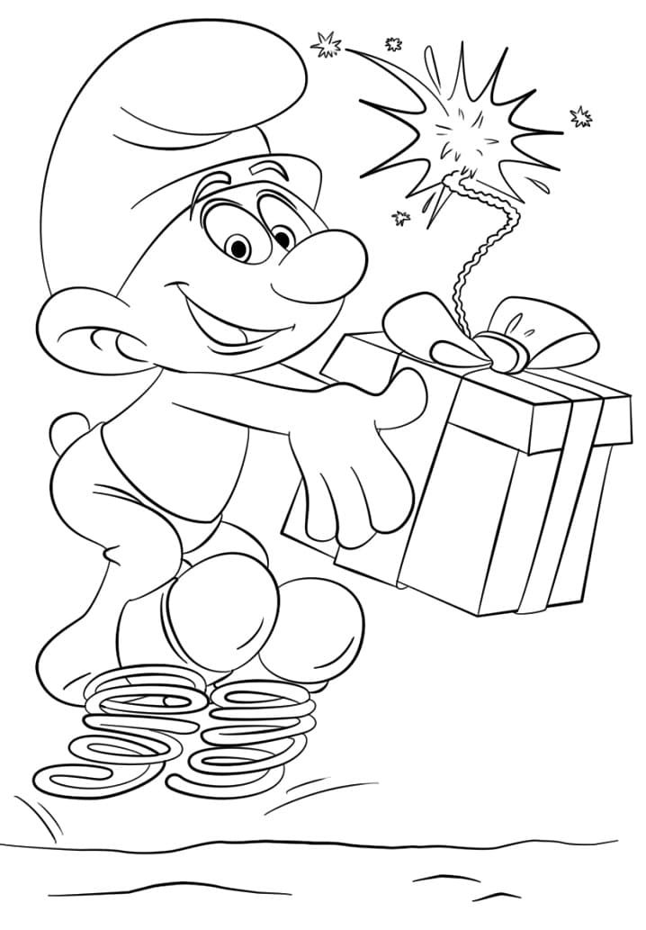 Clumsy Smurf and Gift coloring page