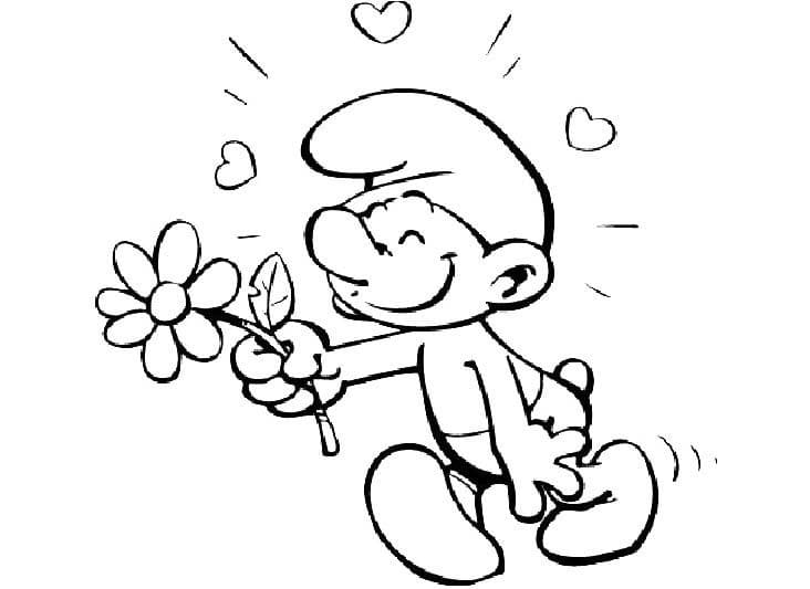 Clumsy Smurf with Flower coloring page