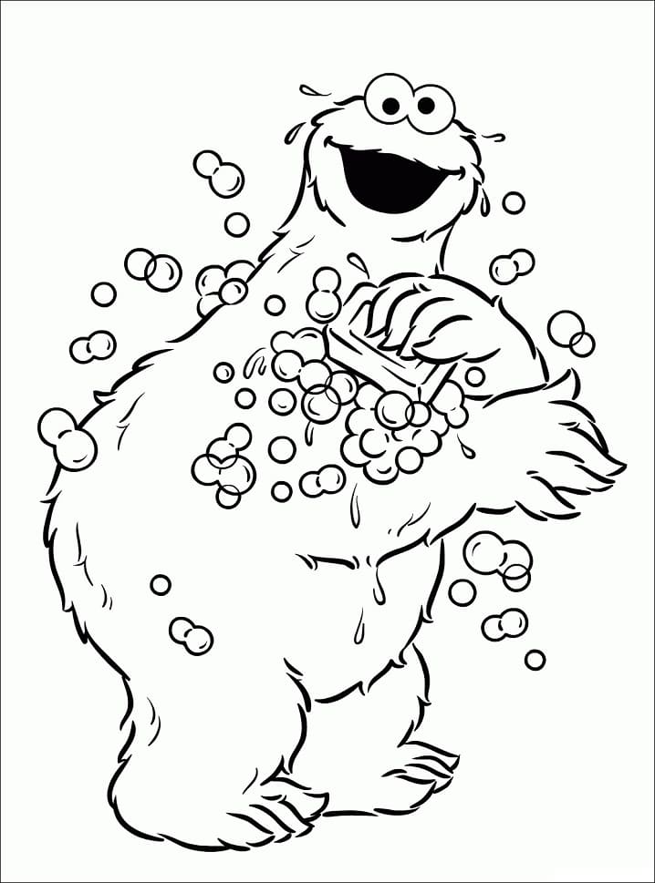 Cookie Monster is Showering coloring page