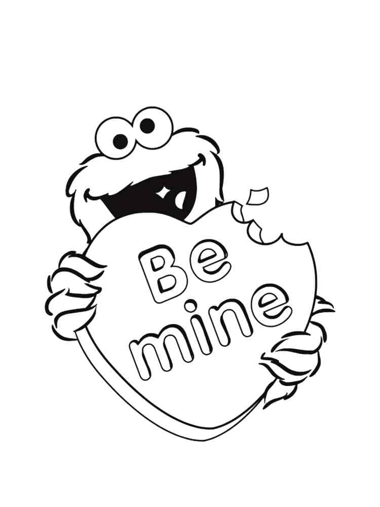 Cookie Monster on Valentines coloring page