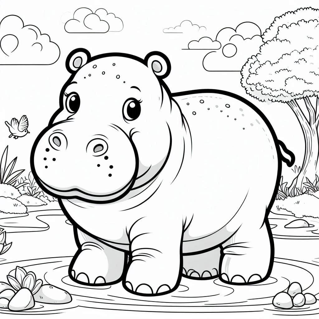 Cute Hippo Printable coloring page