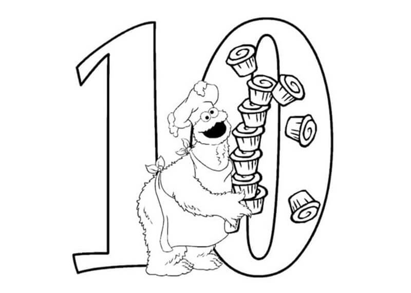 Cute Number 10 coloring page