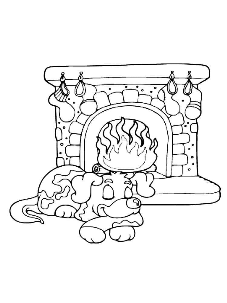 Dog is Sleeping by the Fireplace coloring page