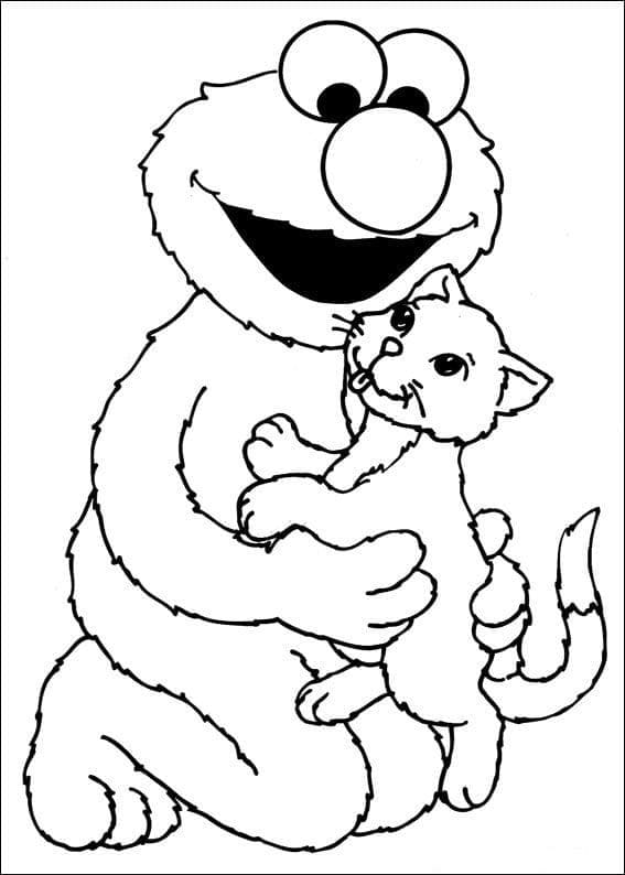 Elmo and Cat coloring page