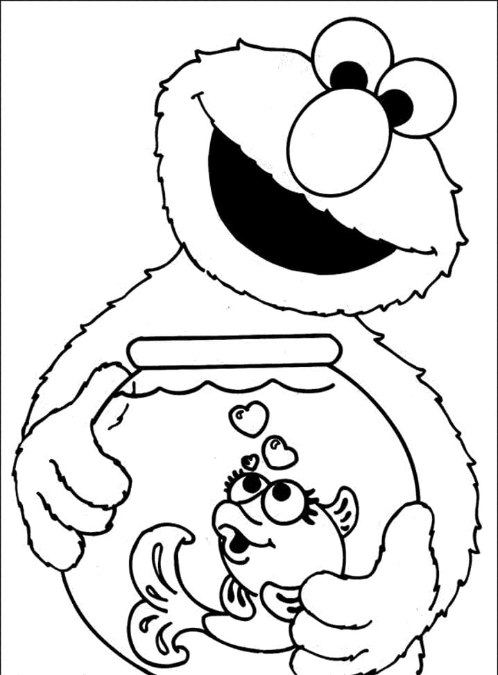 Elmo and Goldfish coloring page