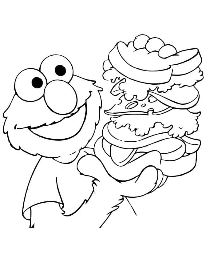 Elmo and His Hamburger coloring page