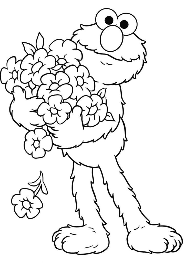 Elmo with Flowers coloring page