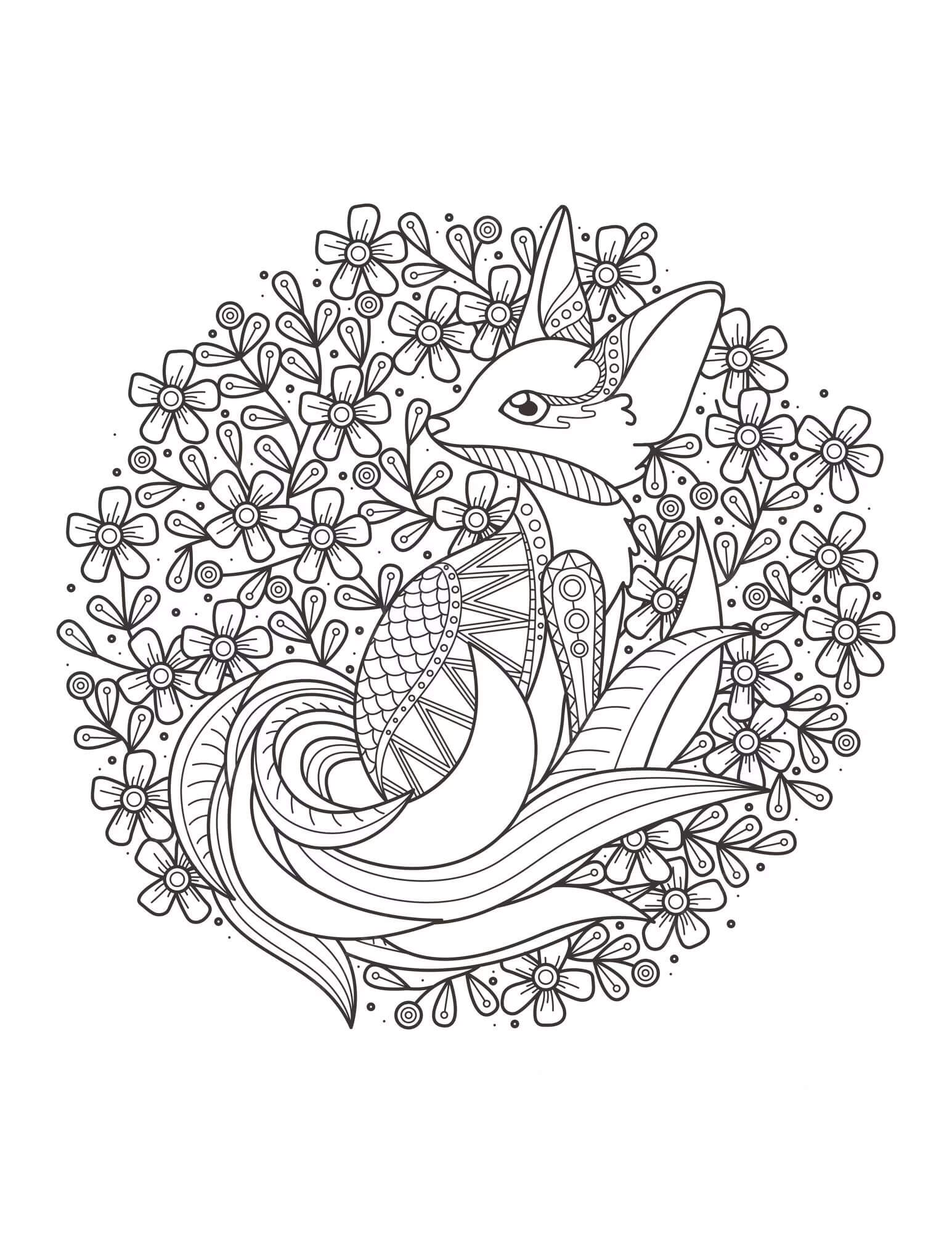 Fox With Leaves Mandala coloring page