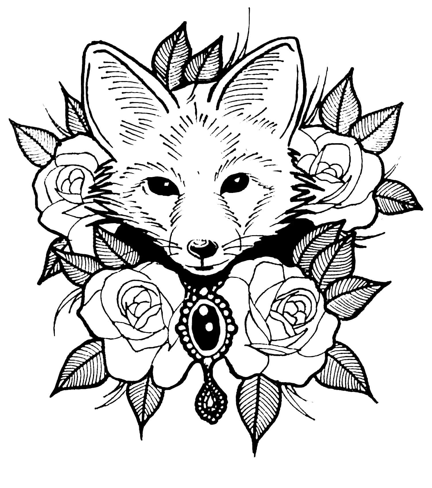 Fox With Roses Mandala coloring page