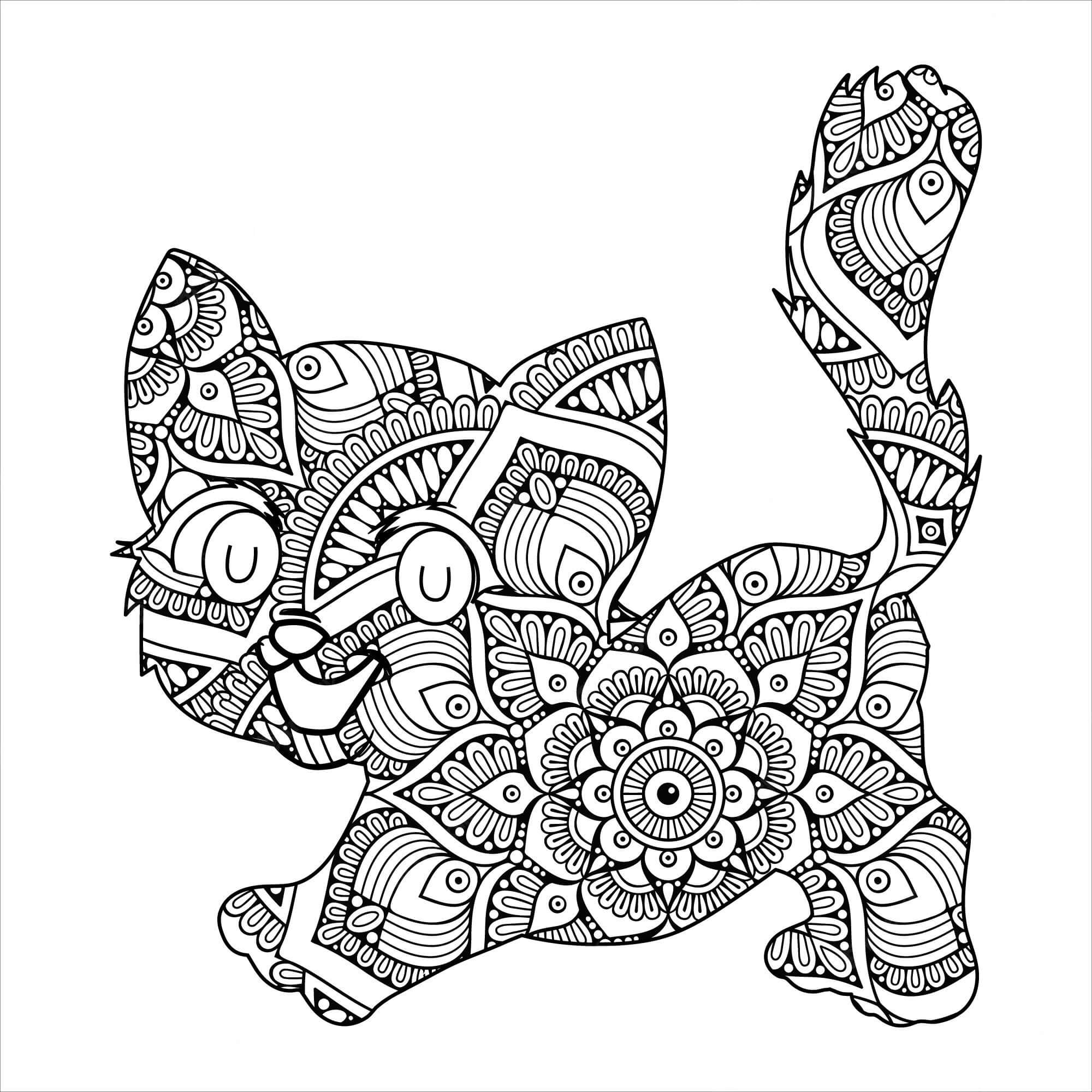 Happy Little Cat Mandala coloring page