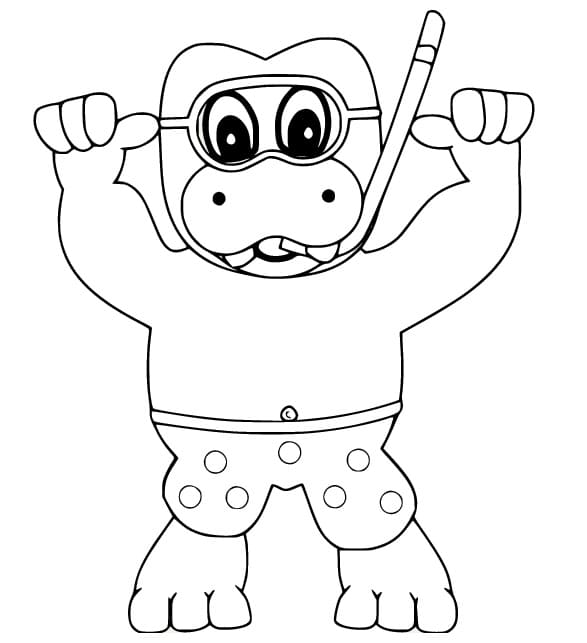 Hippo Diving coloring page