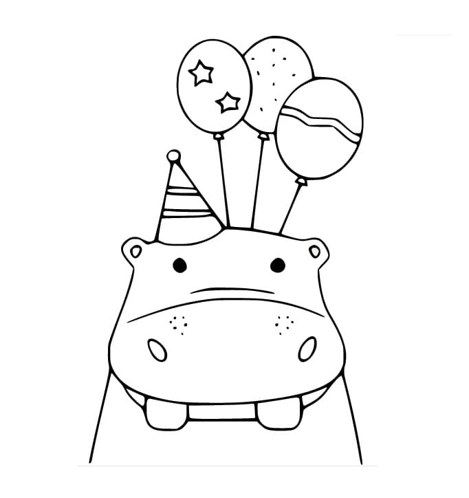 Hippo with Balloons coloring page