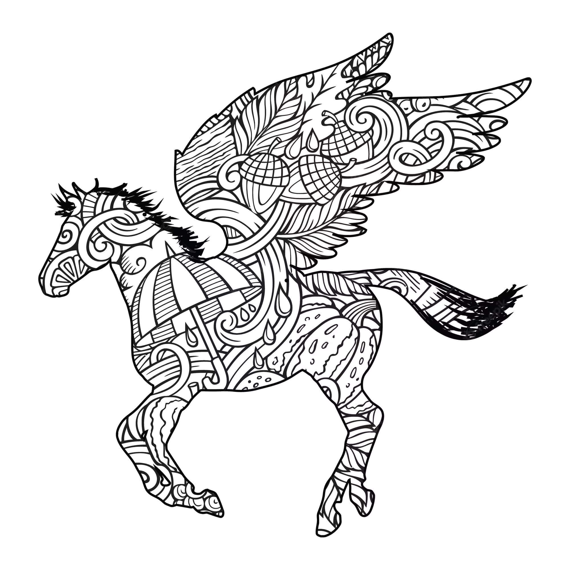 Horse Flying Mandala coloring page