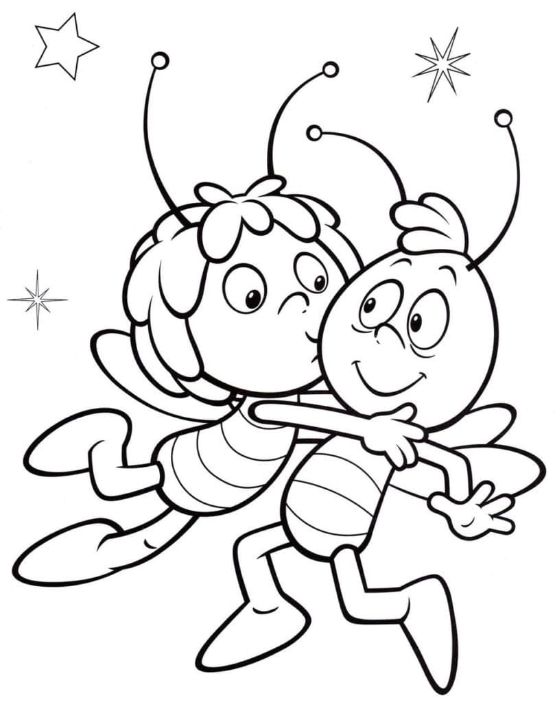 Maya Kisses Willy coloring page