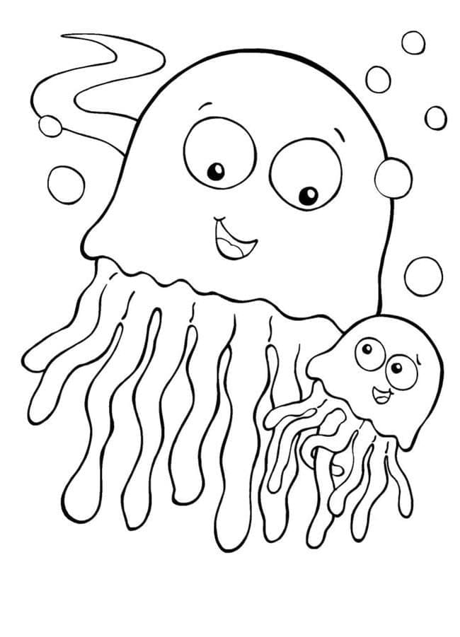 Mother and Baby Jellyfish coloring page