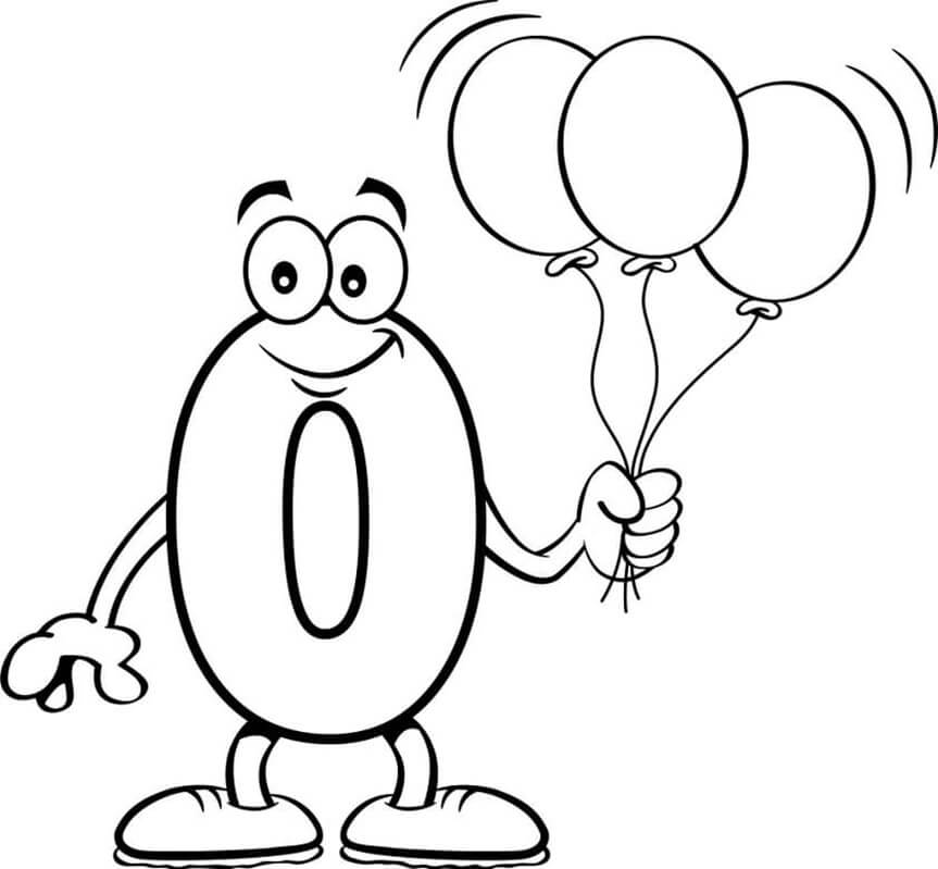 Number 0 with ballon coloring page