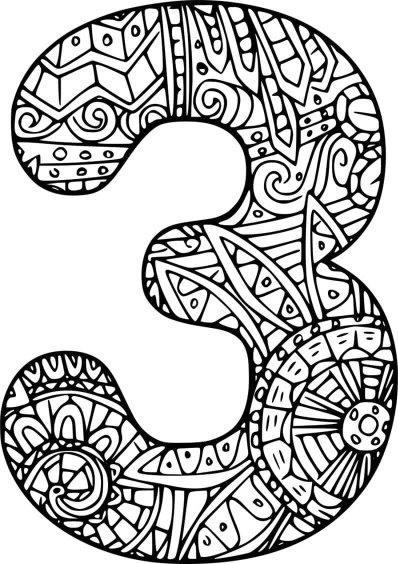 Number 3 Mandala coloring page