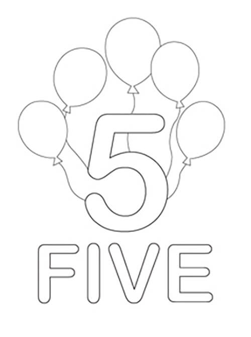 Number 5 with ballons coloring page