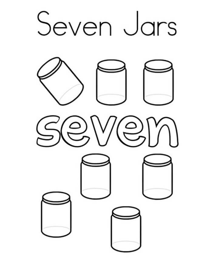 Number 7 with jars coloring page