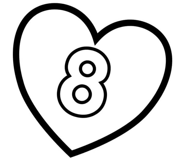 Number 8 in heart coloring page