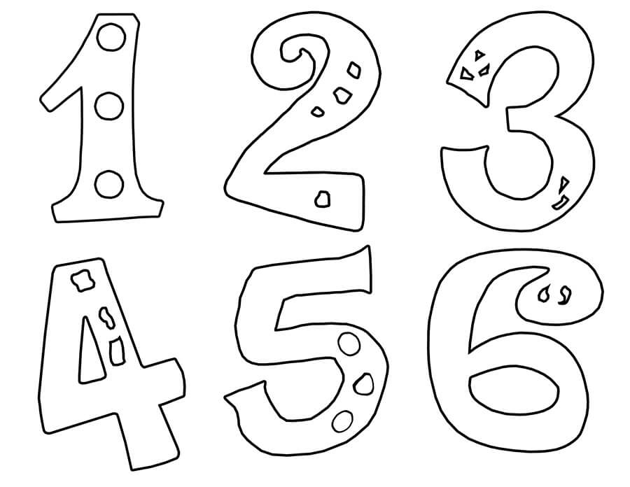 Numbers from 1-6 coloring page