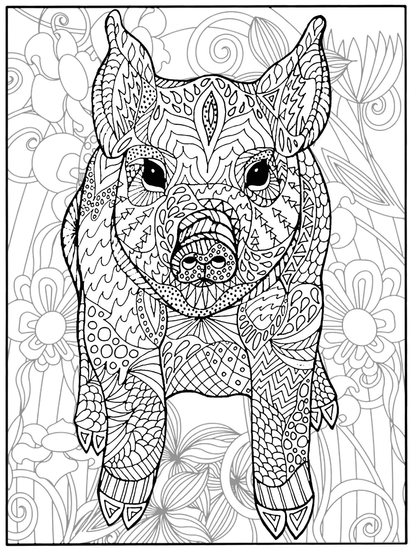 Pig With Flowers Mandala coloring page