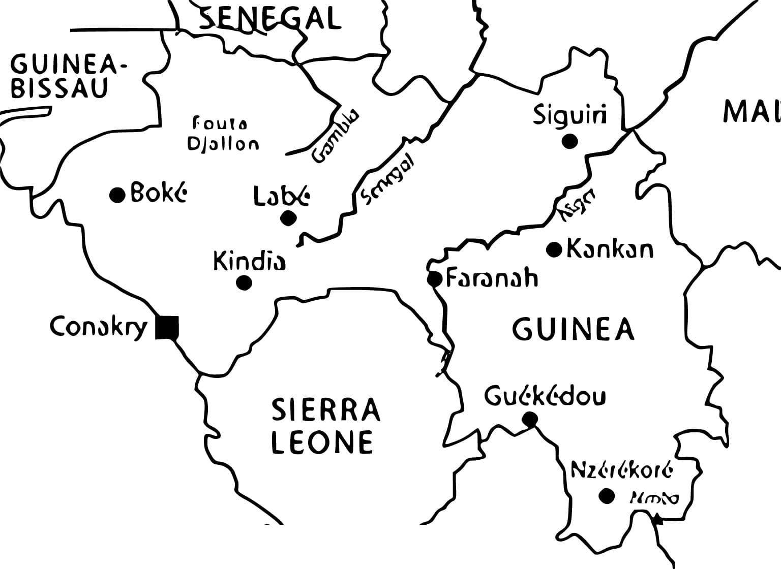 Printable Map of Guinea coloring page