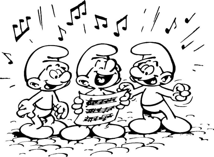 Singing Smurfs coloring page