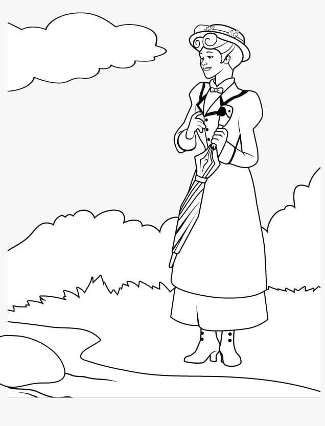 Smiling Mary Poppins coloring page