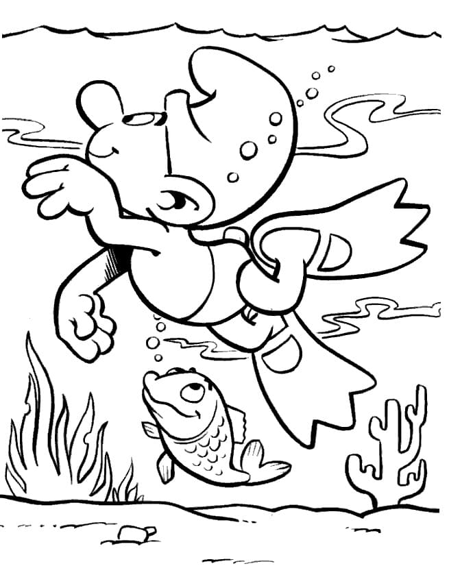 Smurf is Diving coloring page