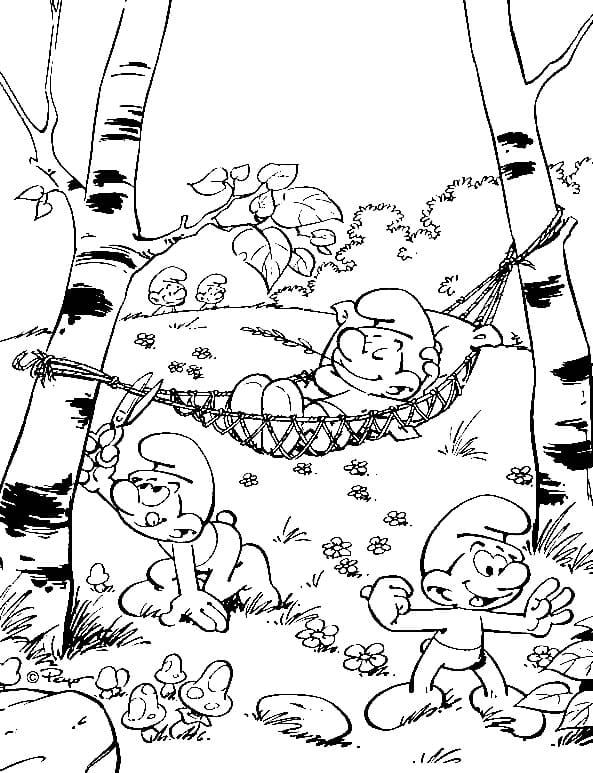 Smurfs in the Forest coloring page