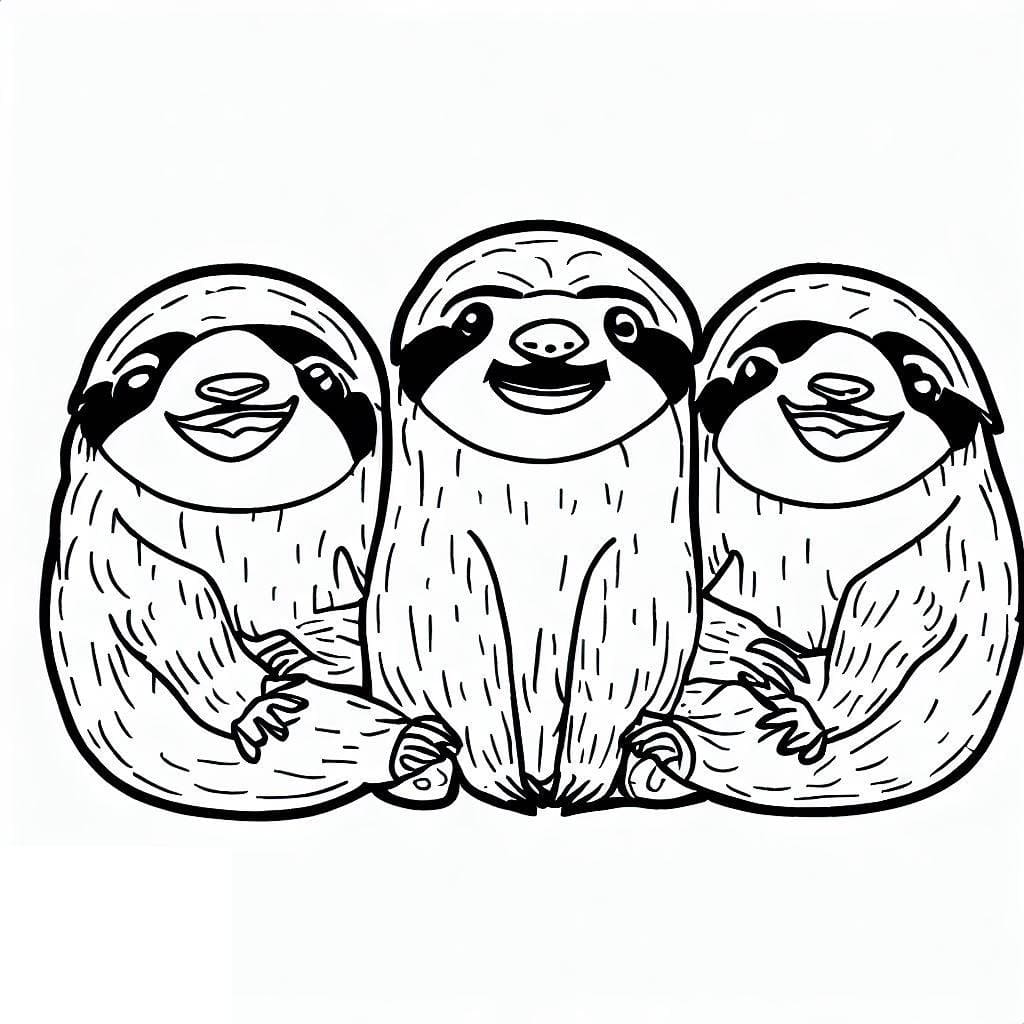 Three Sloths coloring page