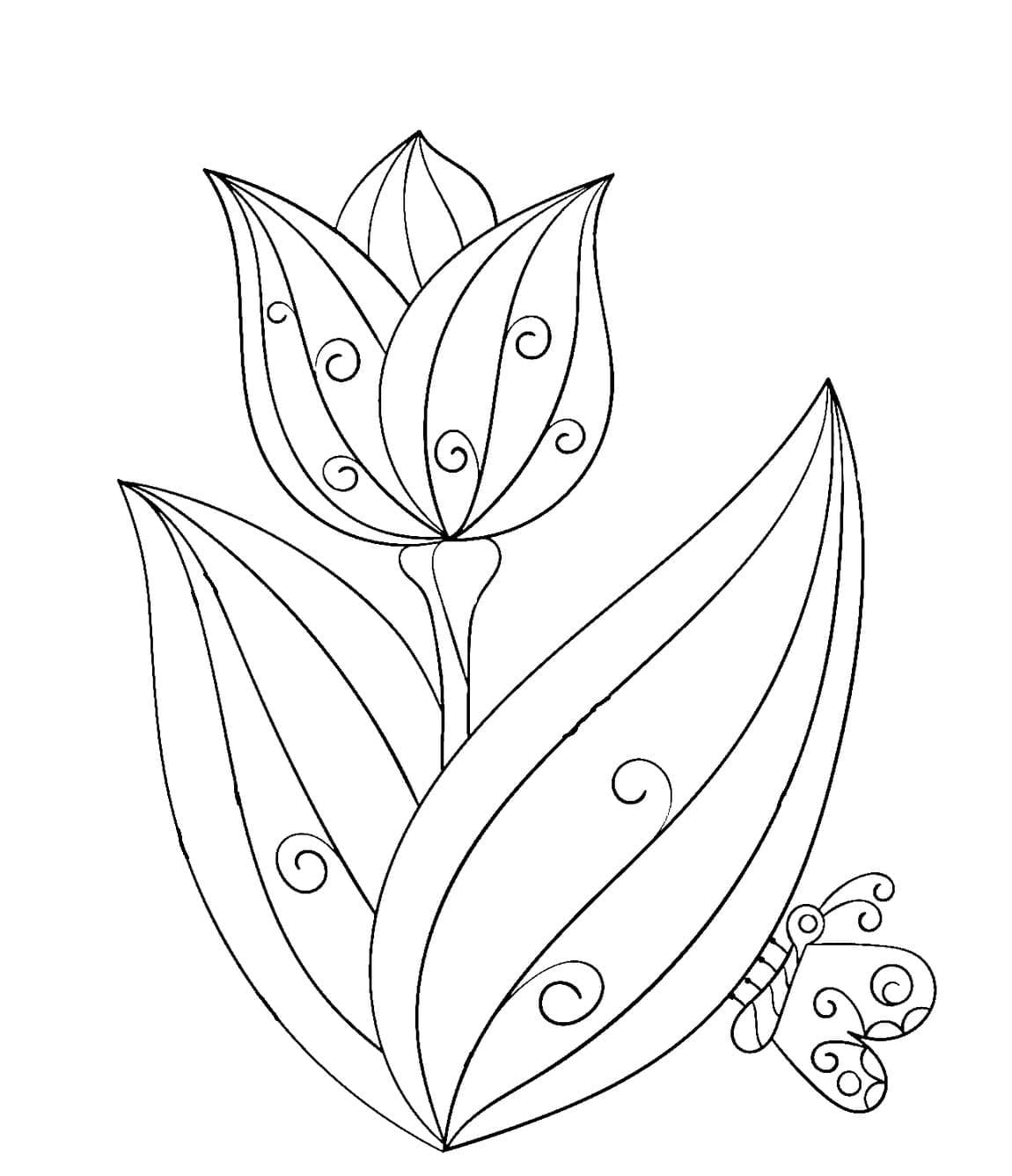 Tulip and Butterfly coloring page