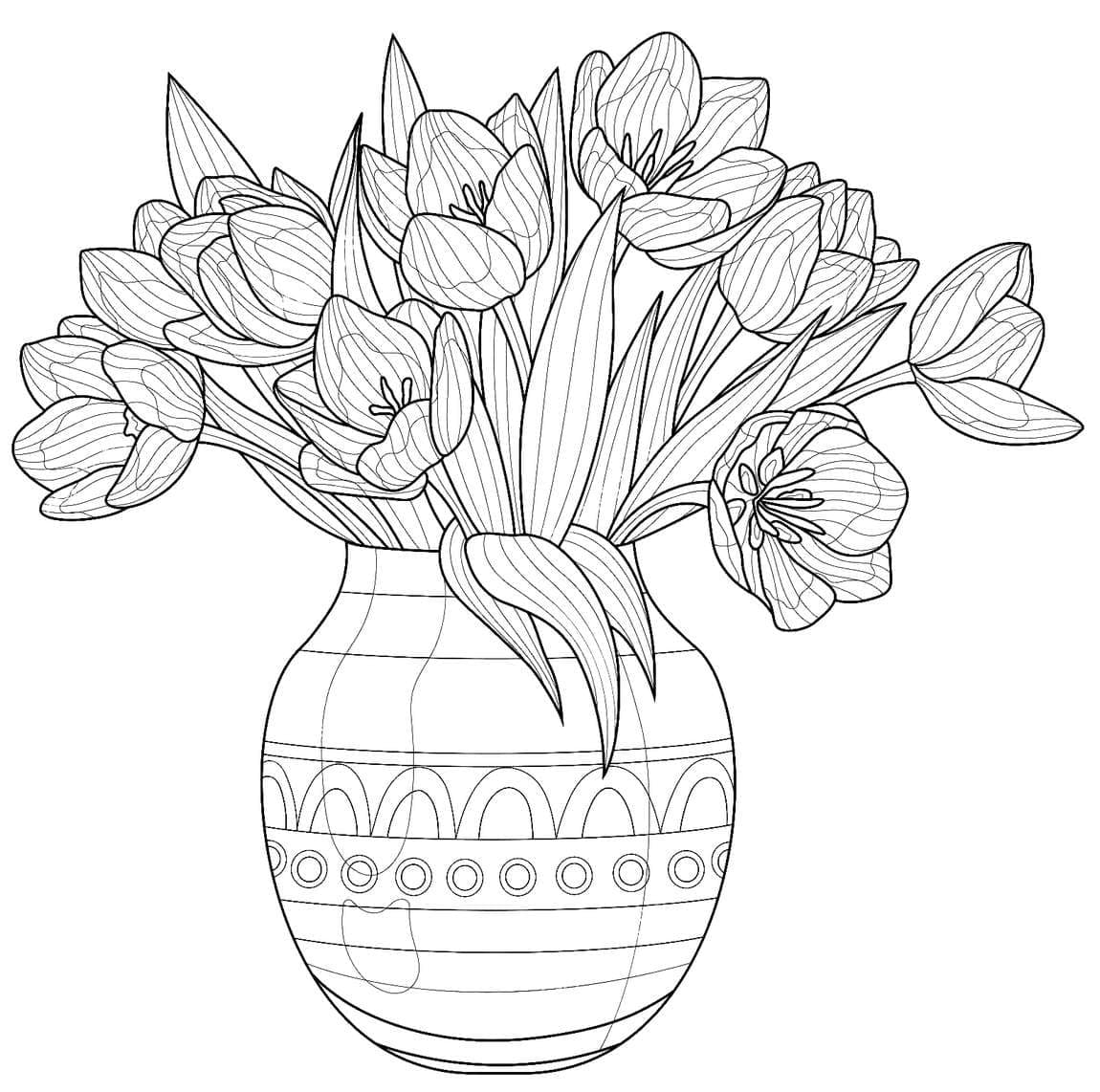 Tulips in a Vase coloring page