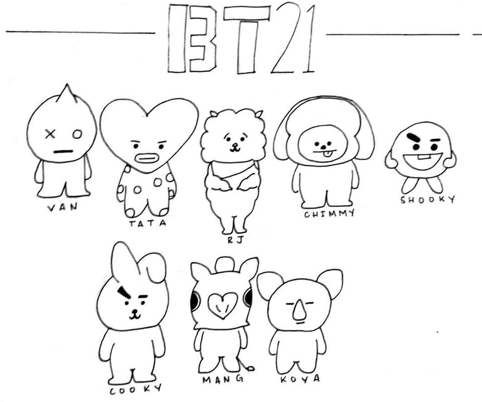 Very Cute BT21 Coloring Page - Download, Print Or Color Online For Free