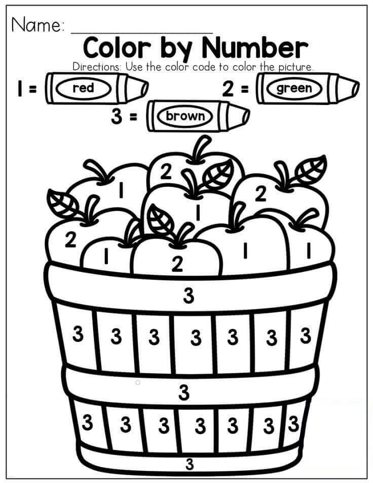 Many Apples In The Bucket Color By Number coloring page