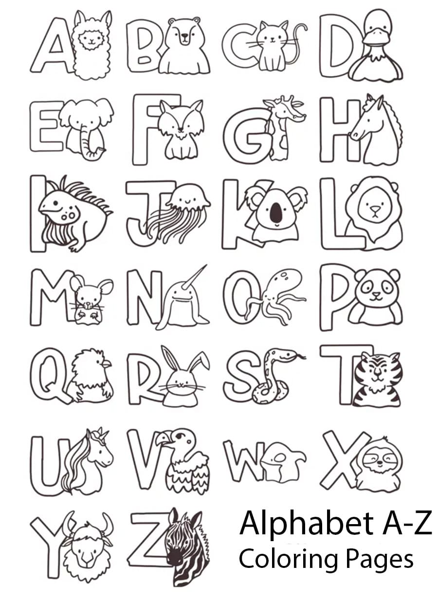 Alphabet & Letter A-Z with Animals coloring page - Download, Print or ...